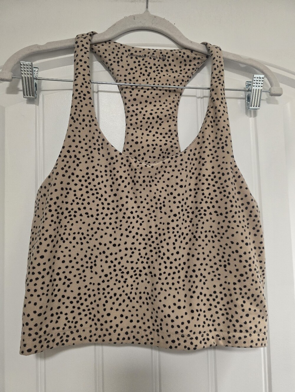 Abercrombie & Fitch Beige Polka Dot Racerback Crop Tank